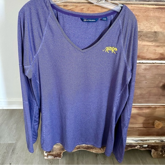 Women’s LSU Tigers Cutter & Buck Long Sleeve Victory V Neck DryTec Shirt Size XL - Picture 1 of 9